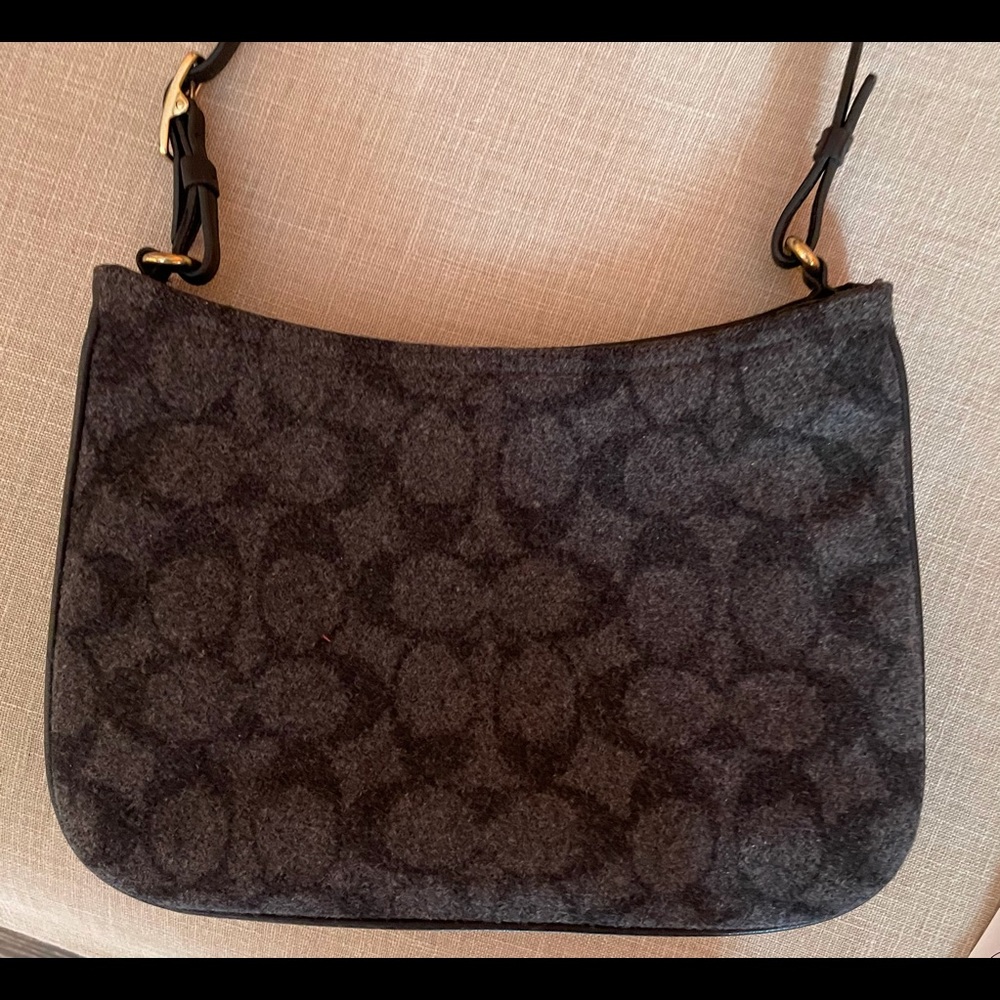 Winter Wool Grey with Black Leather Coach Shoulder Bag